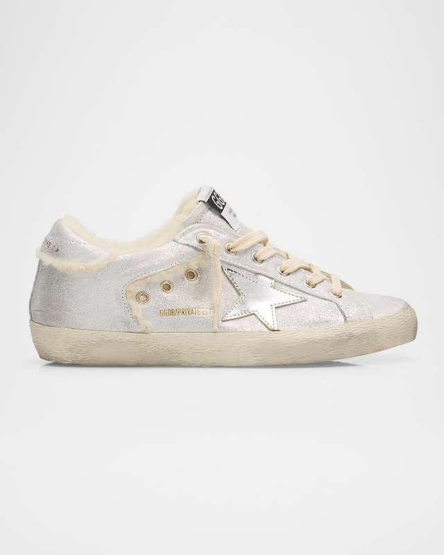 Super-Star Metallic Leather and Shearling Sneakers